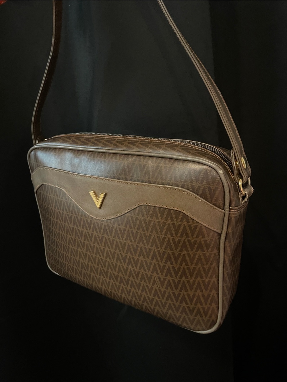 Mario Valentino Brown Monogrammed V-Logo Crossbody Bag - Picture 4 of 17